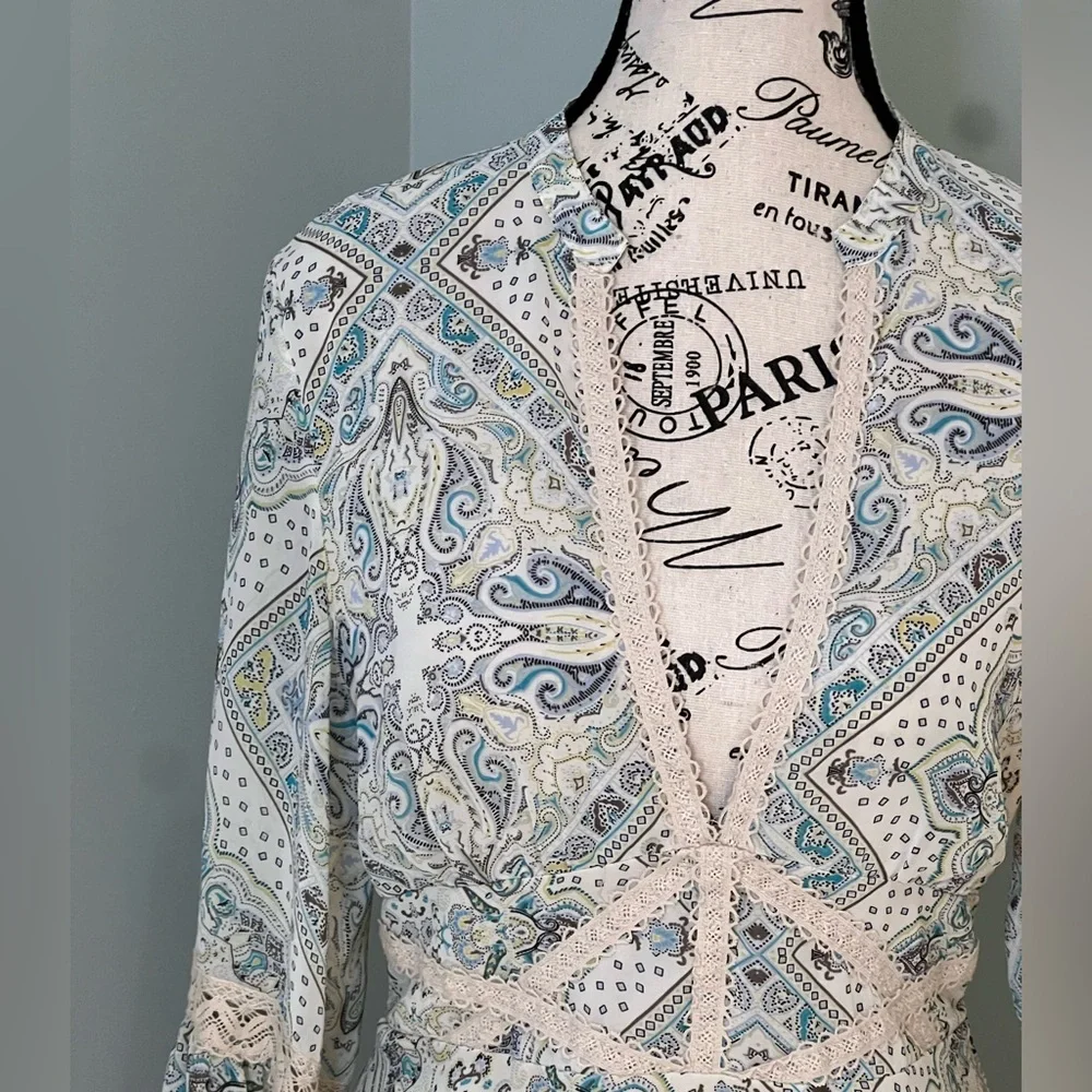 Free People Moonlight Bay mini dress | blue & white paisley print | size 8 - Picture 12 of 15